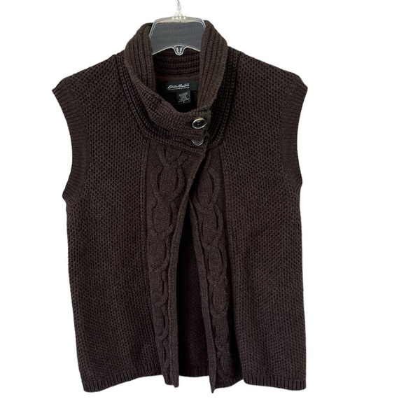 Eddie Bauer sweater vest buttoned collar size small wool blend coco brown cable - Picture 1 of 11